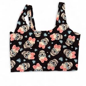 Cheekboss bra with Skull Print, diamonds and Pink Bows size large